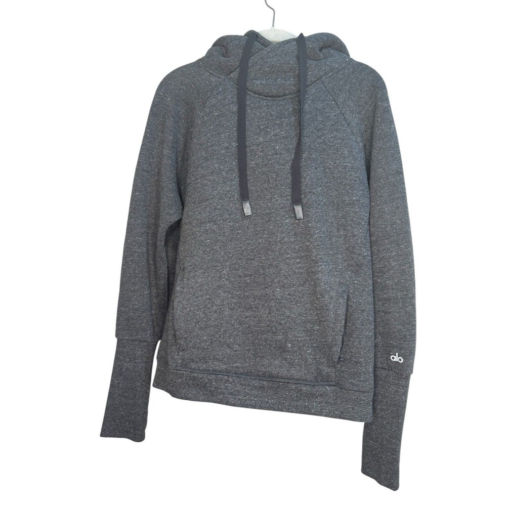 Alo Yoga Frosty Hoodie Sweatshirt Womens Small Gray Cowl Neck Sherpa Fleece